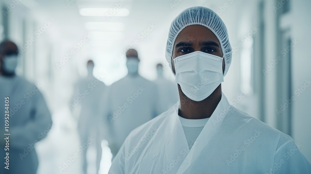 Masked Medical Professionals Standing at the Ready.Concept of Healthcare, pandemic, frontline workers, dedication, resilience,Healthcare, medical equipment, pharmaceutical, mental health Masked Medical Professionals Standing at the Ready.Concept of Healthcare, pandemic, frontline workers, dedication, resilience,Healthcare, medical equipment, pharmaceutical, mental health