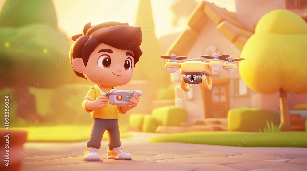 Drone Photography Pastel colored 3D cartoon style illustration.