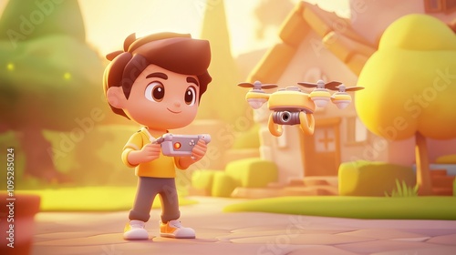 Obraz na płótnie Drone Photography Pastel colored 3D cartoon style illustration. w salonie