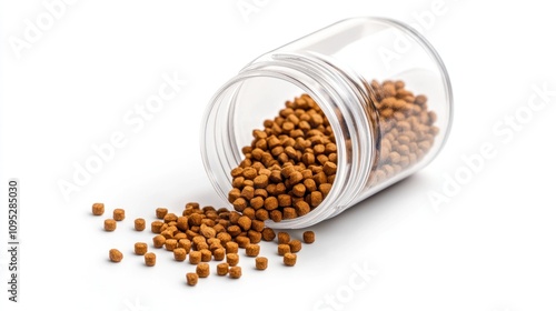 Brown Fish Food Pellets Spilled from a Clear Jar