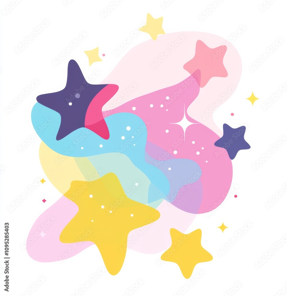 Abstract design of pastel-colored stars on a white background Abstract design of pastel-colored stars on a white background
