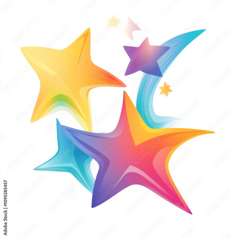 Abstract design of pastel-colored stars on a white background Abstract design of pastel-colored stars on a white background