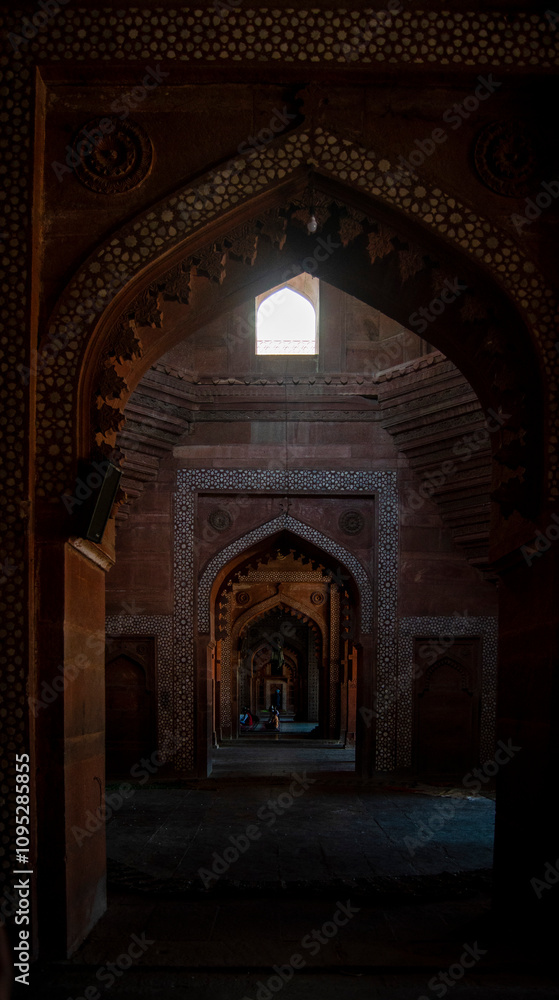 The Taj Mahal in Agra, India has multiple doors arc with interior The Taj Mahal in Agra, India has multiple doors arc with interior