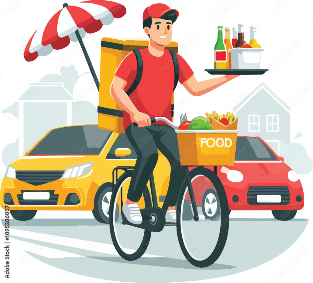 a food delivery boy is delivering food vector a food delivery boy is delivering food vector
