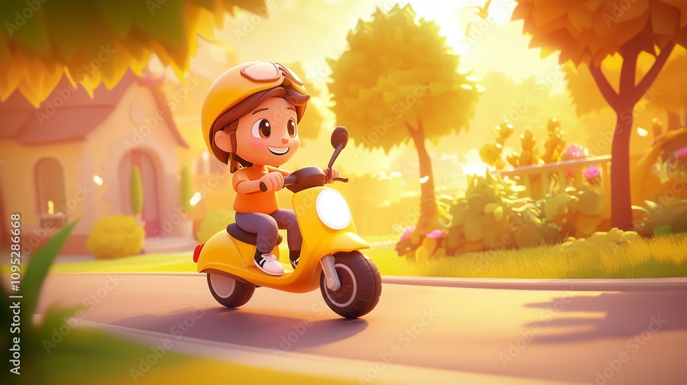 E-Scooter Urban Mobility Pastel colored 3D cartoon style illustration.