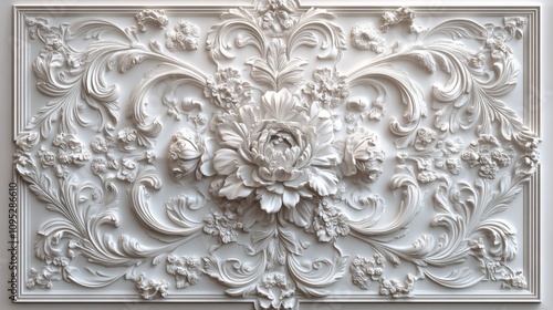 Intricate European-Style Stucco Relief Wall Carving.Concept of Classical art, history, architecture, luxury, heritage,Interior design, architecture, sculpture, art restoration, luxury brands