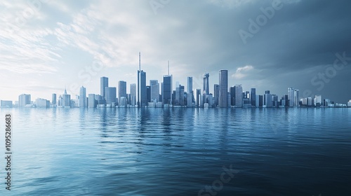 Urban Submersion - 3D Conceptual City Skyline Drowned by Rising Waters | Climate Change Impact on Cities