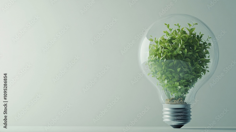 Enlightened Sustainability - 3D Glass Light Bulb with Green Plants, Innovation, Environmental Impact Reduction, Sustainable Technology Concept Enlightened Sustainability - 3D Glass Light Bulb with Green Plants, Innovation, Environmental Impact Reduction, Sustainable Technology Concept
