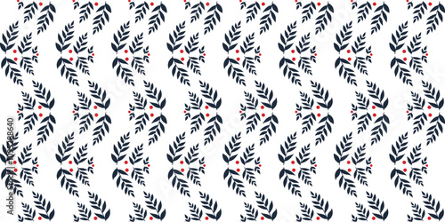 Decorative pattern featuring leaves and berries in a repetitive, elegant design