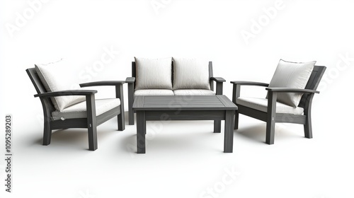 Modern outdoor patio furniture set with cushions and coffee table