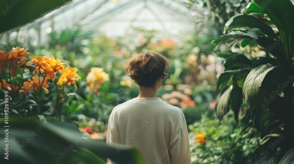 A Person in a Greenhouse Surrounded by Lush Greenery A Person in a Greenhouse Surrounded by Lush Greenery