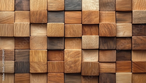 Textured Wooden Blocks in Various Shades and Finishes Creating a Natural and Rustic Background for Artistic and Design Purposes