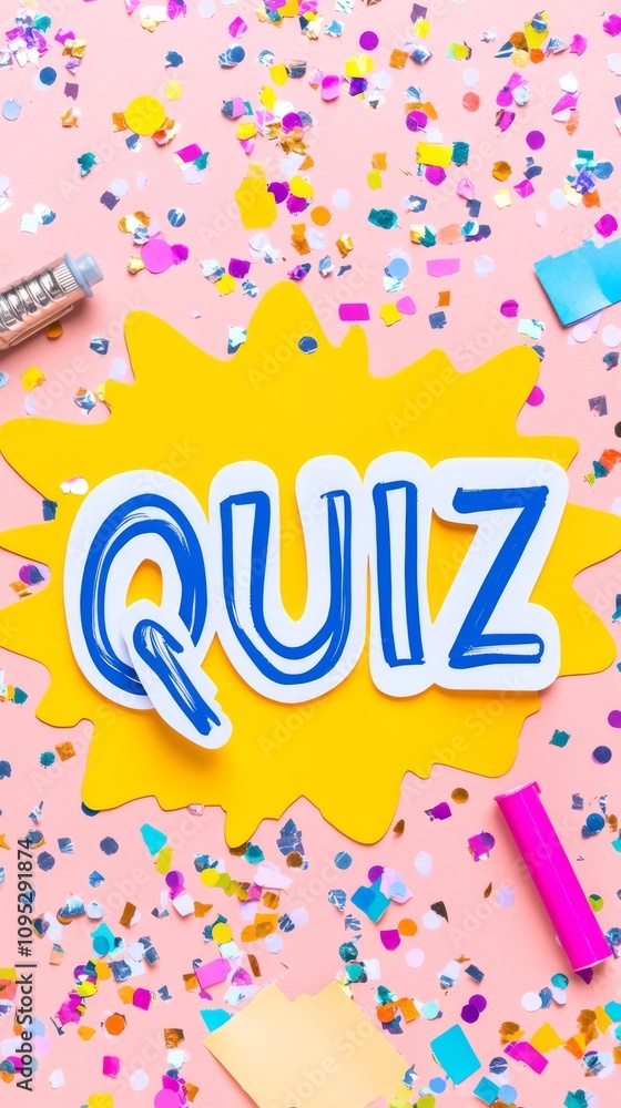 Quiz Time Fun! A vibrant, playful quiz announcement design featuring bold typography, confetti, and stationery elements. Perfect for educational resources, social media, or blog posts. Quiz Time Fun! A vibrant, playful quiz announcement design featuring bold typography, confetti, and stationery elements. Perfect for educational resources, social media, or blog posts.