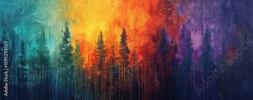 Abstract Forest Painting with Vibrant Hues