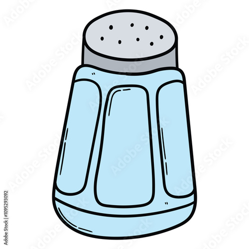 Hand drawn cartoon empty glass salt shaker on white background.