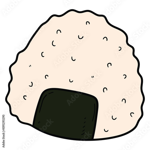 Hand drawn cartoon onigiri on a white background.