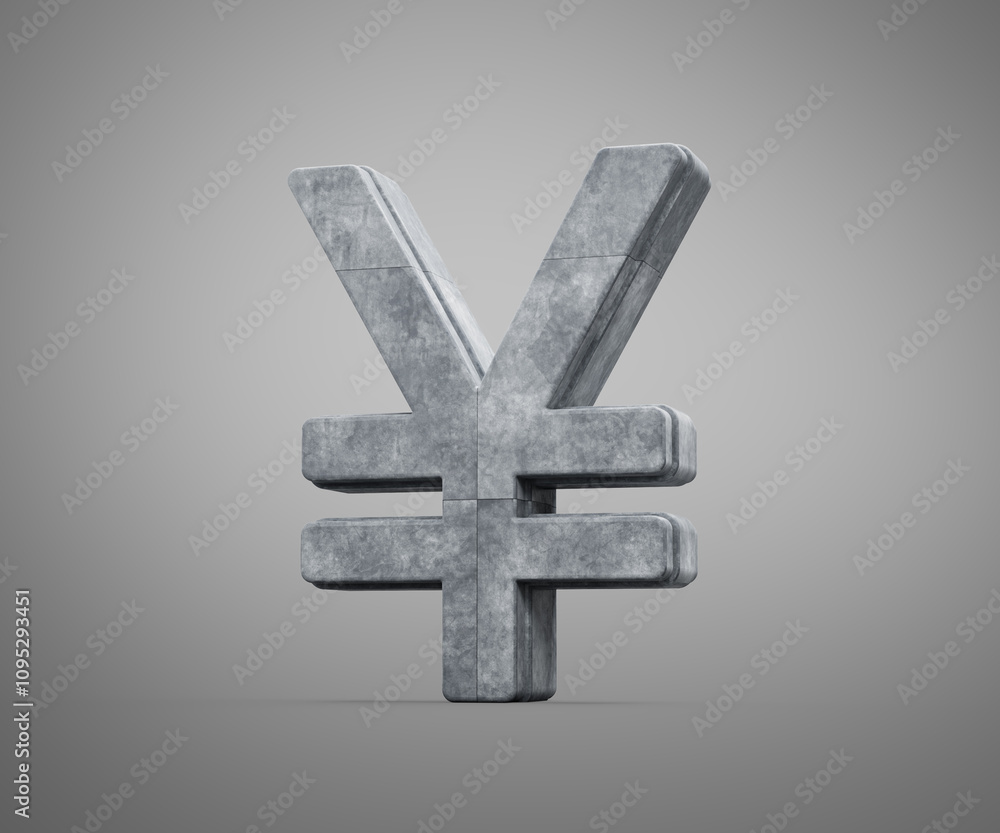 Fototapeta premium Grey Concrete Textured Japanese Yen Currency Symbol On Grey Background 3D Illustration