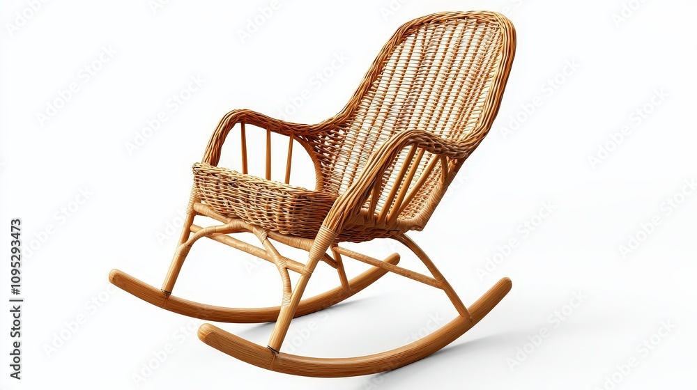 Elegant wicker rocking chair on white background – modern home decor Elegant wicker rocking chair on white background – modern home decor