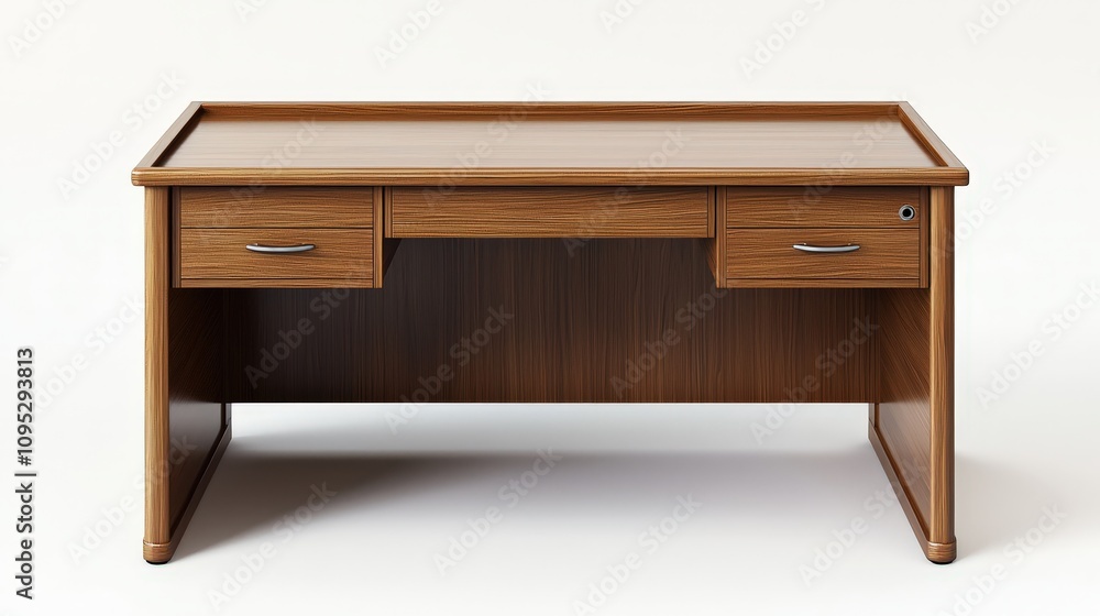 Classic wooden office desk with drawers on clean white background Classic wooden office desk with drawers on clean white background