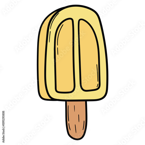 Hand drawn cartoon yellow fruit popsicle on white background.