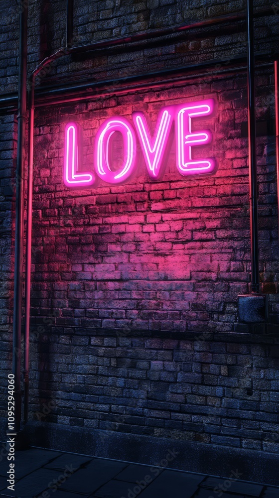 Neon Love Sign on Brick Wall Neon Love Sign on Brick Wall