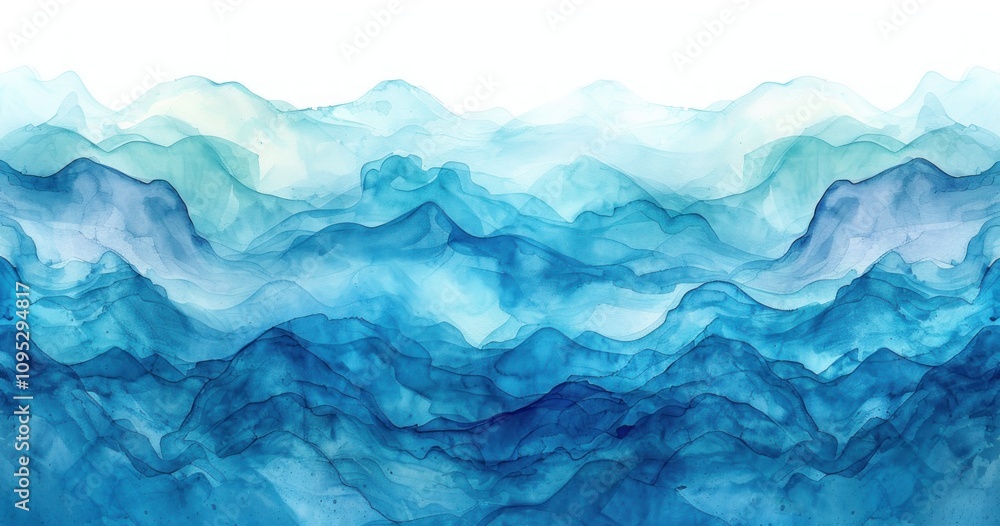 Fototapeta premium Abstract Blue Mountains Watercolor Painting