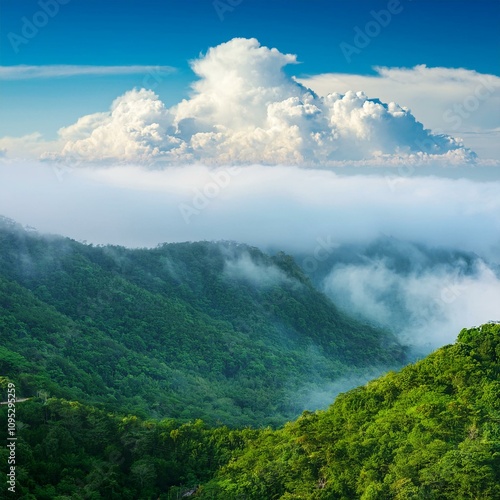 Green Field Beautiful Mount Sky and River Background AI Image