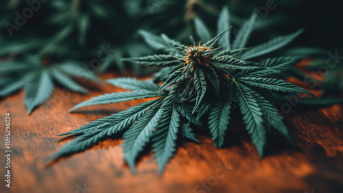 Close-Up of Cannabis Leaves with Fine Details and Texture photo