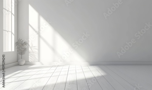 Minimalist light background with shadow on a white wall, Generative AI