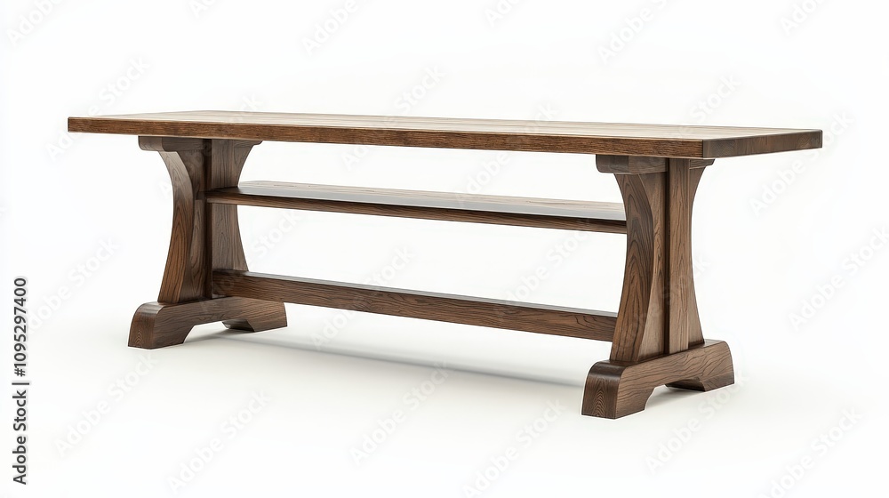 Elegant wooden dining table with sturdy trestle base on white background Elegant wooden dining table with sturdy trestle base on white background