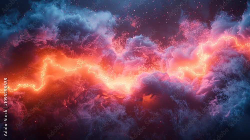 Obraz premium Neon glowing empty frame for text, festive shining particles, Vibrant neon border illuminated , holiday promotions, birthday announcements, and sales events with space for customization