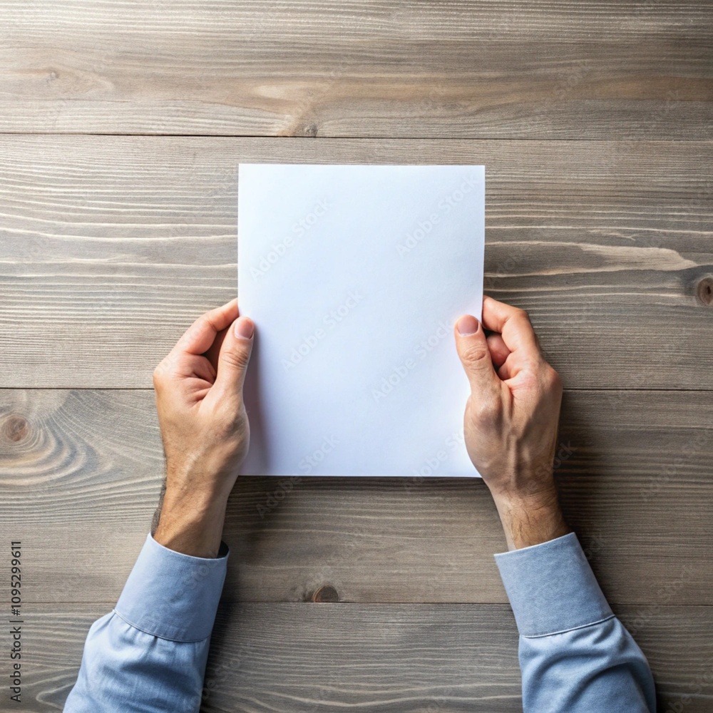 Hand Holding Blank Paper from Top View Hand Holding Blank Paper from Top View