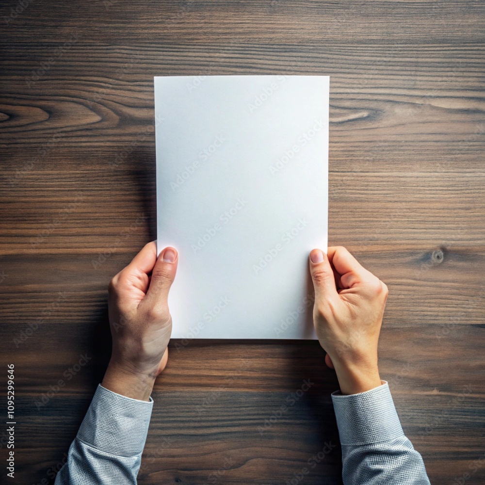 Hand Holding Blank Paper from Top View Hand Holding Blank Paper from Top View
