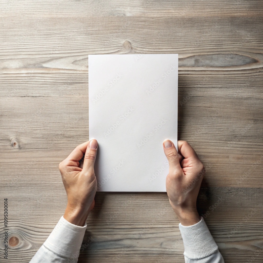 Hand Holding Blank Paper from Top View Hand Holding Blank Paper from Top View