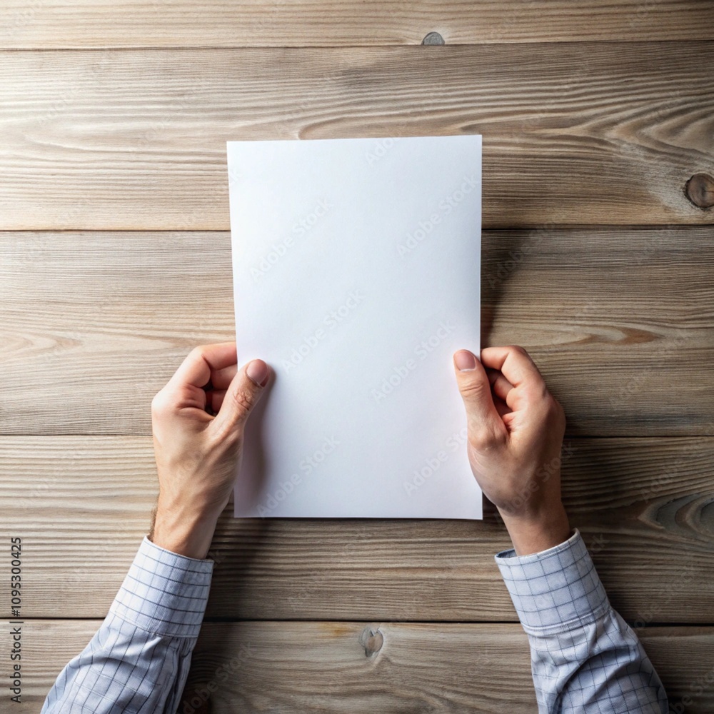 Hand Holding Blank Paper from Top View Hand Holding Blank Paper from Top View
