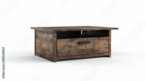 Rustic wooden coffee table with drawer and minimalist design