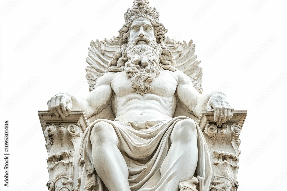 Fototapeta premium Large marble statue, crowned king enthroned.