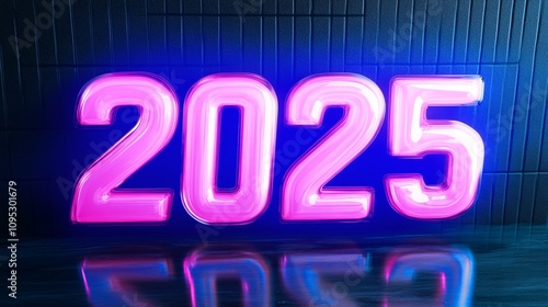 3D Text Logo, "2025", Neon Color, celebrat for 2025 new year. 