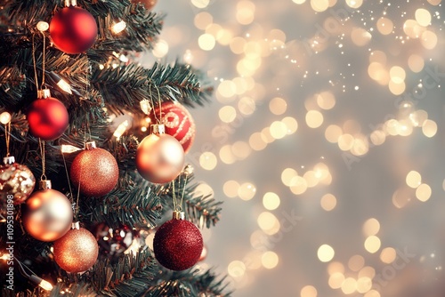 Festive Christmas Tree Ornaments with Soft Bokeh