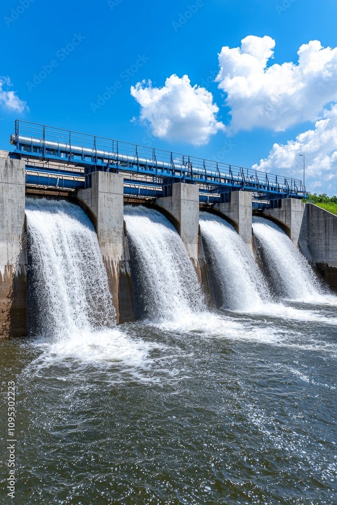 A huge dam facilitates the flow of water through turbines, creating hydroelectric energy. A huge dam facilitates the flow of water through turbines, creating hydroelectric energy.