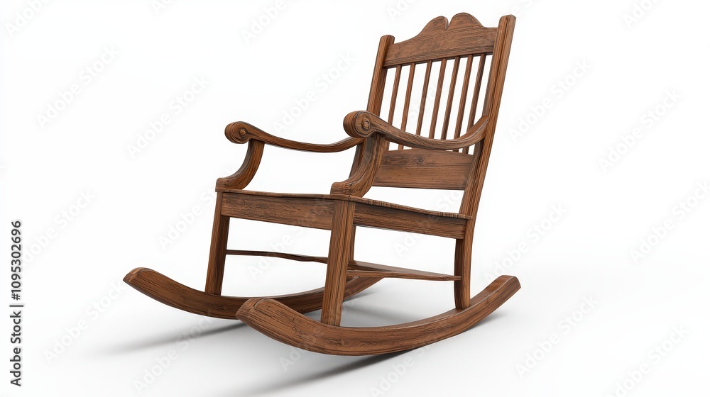 Elegant wooden rocking chair with classic design on white background Elegant wooden rocking chair with classic design on white background