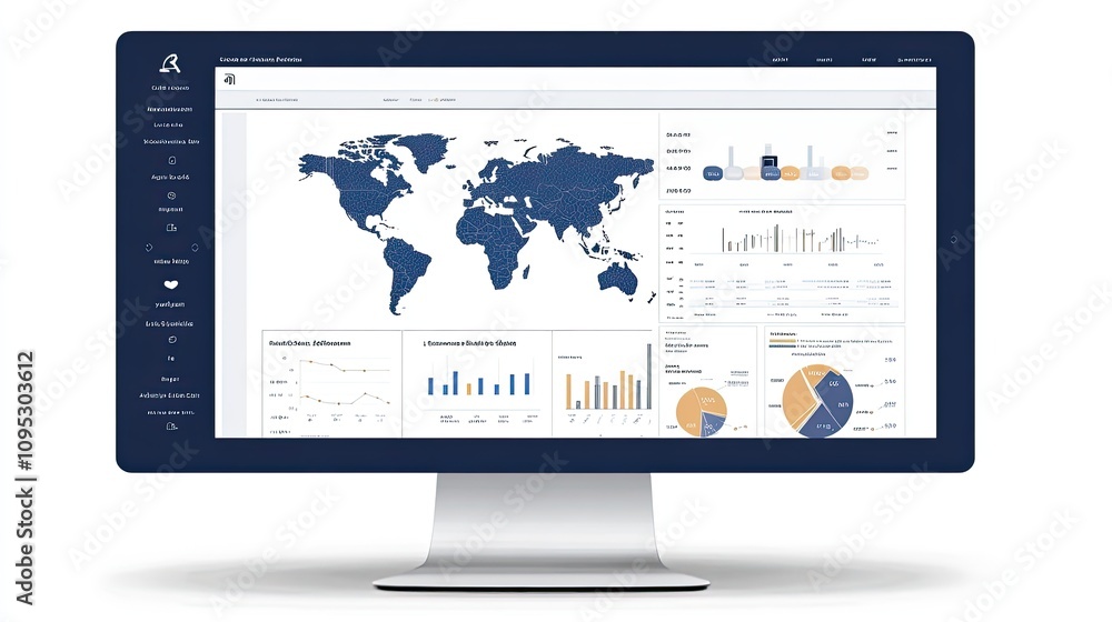 A digital dashboard with customer data analytics displayed, emphasizing relationship management and online network technology. A digital dashboard with customer data analytics displayed, emphasizing relationship management and online network technology.