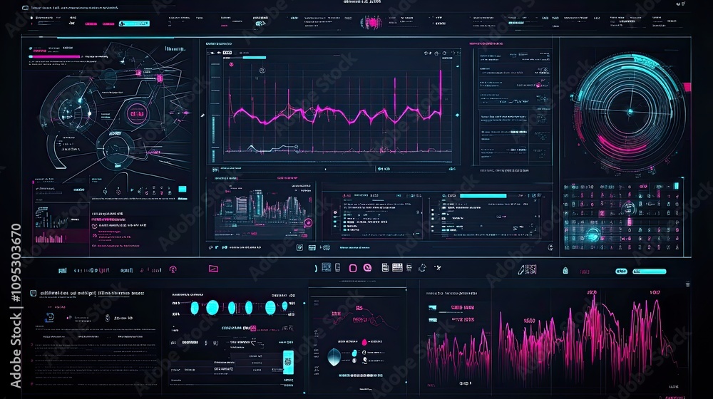 A digital dashboard with customer data analytics displayed, emphasizing relationship management and online network technology. A digital dashboard with customer data analytics displayed, emphasizing relationship management and online network technology.