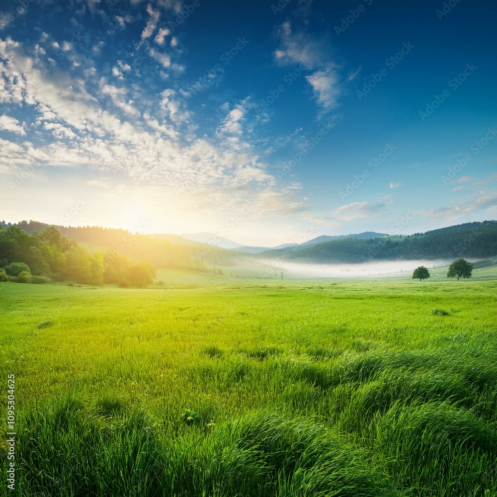 Green Field Beautiful Mount Sky and River Background AI Image Green Field Beautiful Mount Sky and River Background AI Image