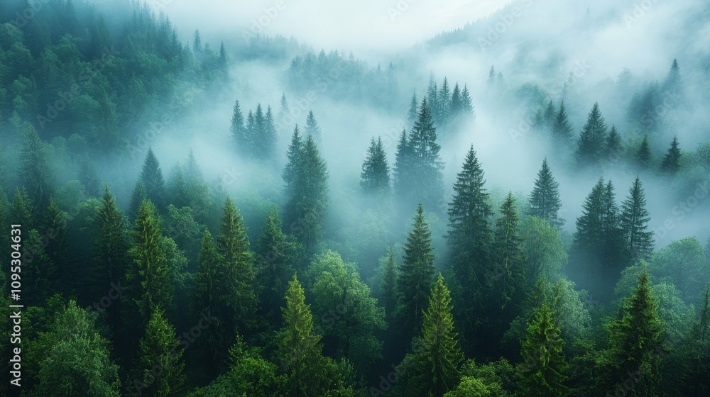 Misty Mountain Forest Trees Enveloped In Fog Misty Mountain Forest Trees Enveloped In Fog