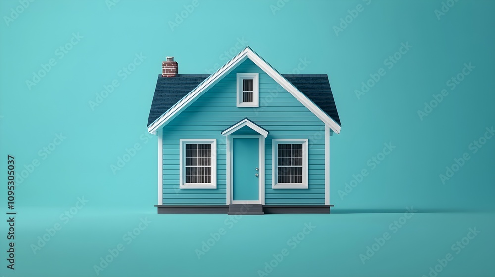 ai midjourney generated 3d render illustration of a tiny turquoise house model. ai midjourney generated 3d render illustration of a tiny turquoise house model.