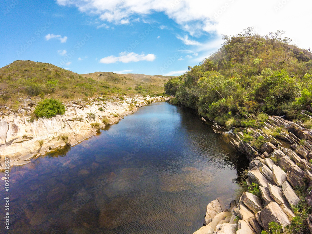 Nice region with river, calm water, good pools, clean beaches, all of them inside a mountain ridge called Serra do Cipo in Minas Gerais, Brazil. Nice region with river, calm water, good pools, clean beaches, all of them inside a mountain ridge called Serra do Cipo in Minas Gerais, Brazil.