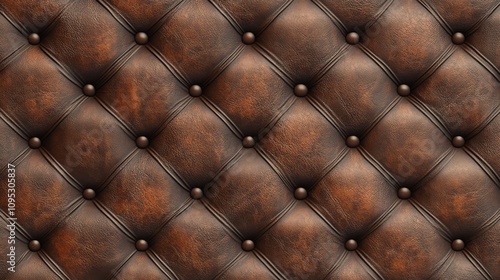 Close-up of a luxurious brown tufted leather upholstery with decorative buttons. photo