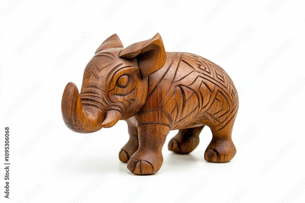 Fototapeta premium Intricate wooden elephant carving, ornate detail.