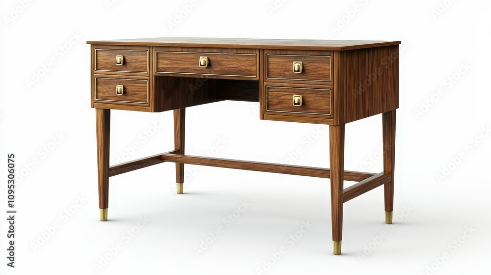 Elegant mid-century modern wooden desk with brass accents Elegant mid-century modern wooden desk with brass accents